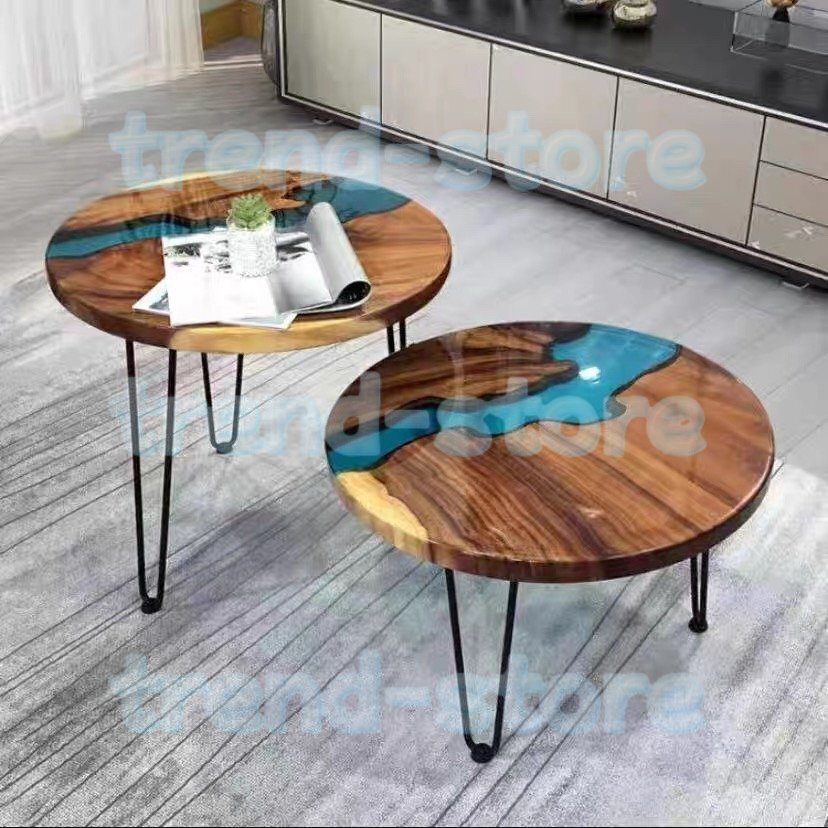 極美品★美品 円形テーブル 机 リバーテーブル 川の流れ ウッド リバー テーブル くるみの木 コーヒーテーブル拍卖