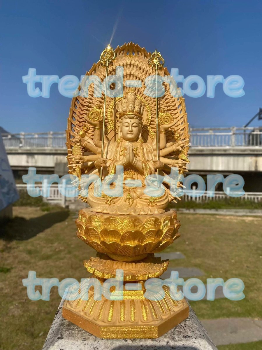 新作 極上品 観音菩薩 千手観音 千手観音菩薩 座像 木彫仏像 珍品 高29cm 総檜材 仏教工芸品拍卖
