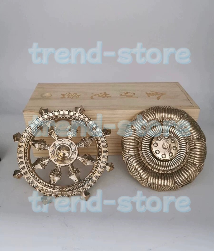 輪宝&輪羯台★仏教美術 大型 金剛輪 密教法具 寺院仏具 銅製 磨き仕上げ 直径13.5cm拍卖