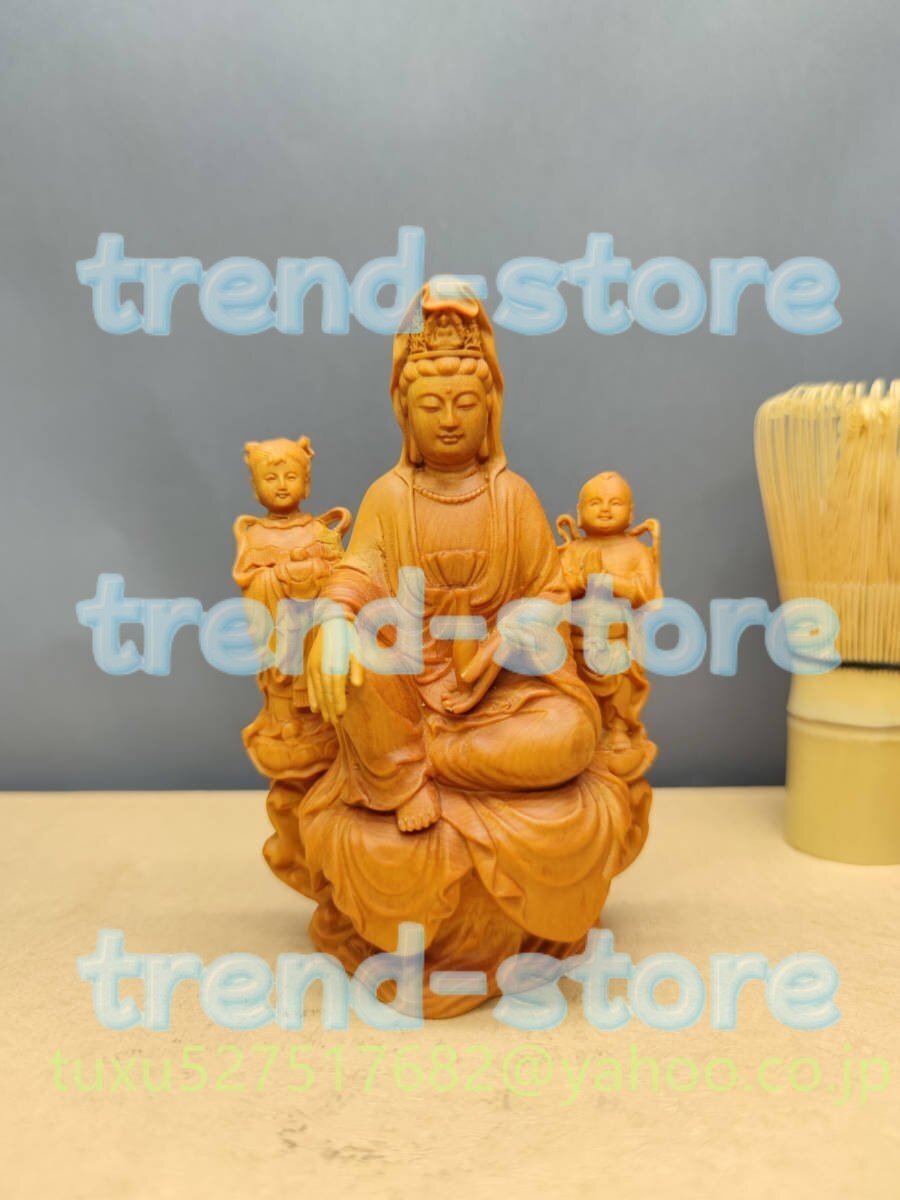 観音菩薩 童子 仏教美術 観音様 坐像 彫刻 置物 高さ12㎝拍卖