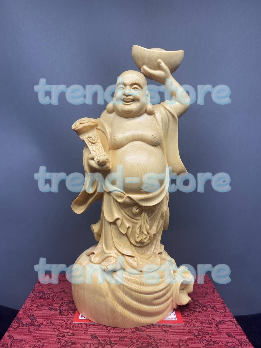 布袋様 置物 七福神 布袋尊 布袋 木彫り 縁起物 金運 木彫仏像 仏教工芸品拍卖