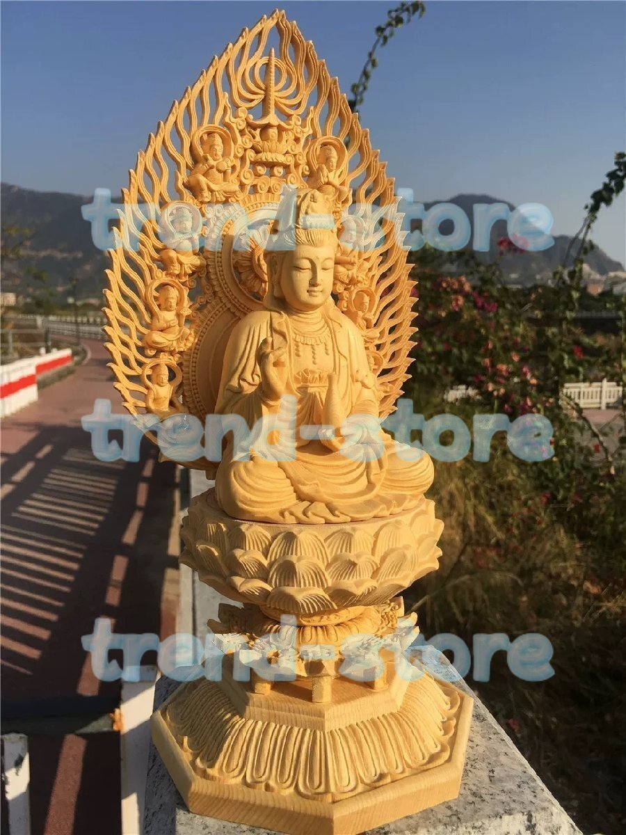 極美品★総檜材 木彫 仏像 観音菩薩 坐像 桧木 手彫り 仏教美術拍卖