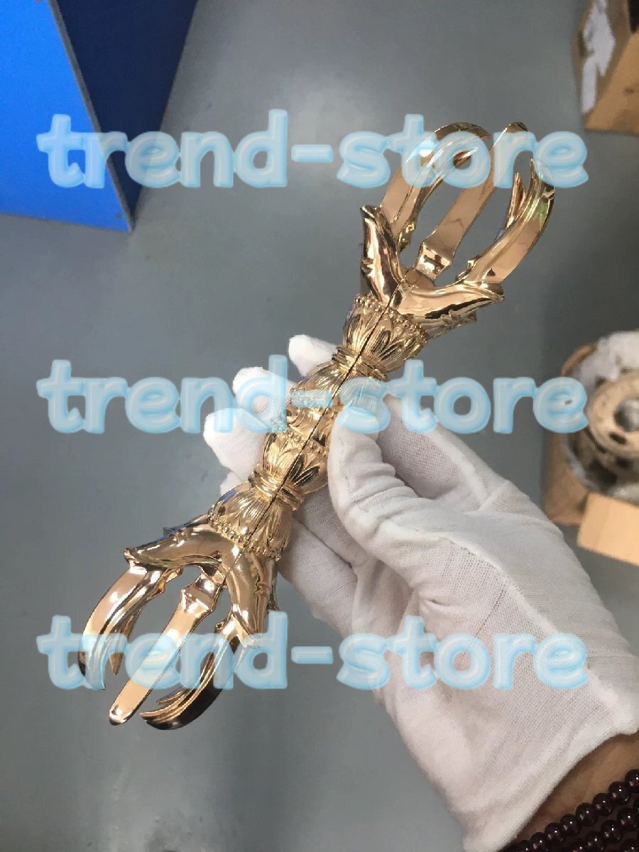 新制品 人形 五鈷杵 金剛杵 仏教法具 密教仏具 真鍮制 23cm拍卖