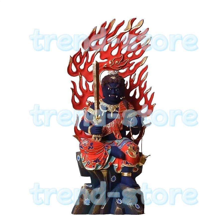 不動明王像-極彩色絵系★不動明王 仏像 木彫り ツゲ 守り本尊 木製 仏像 厄除け 魔除け拍卖