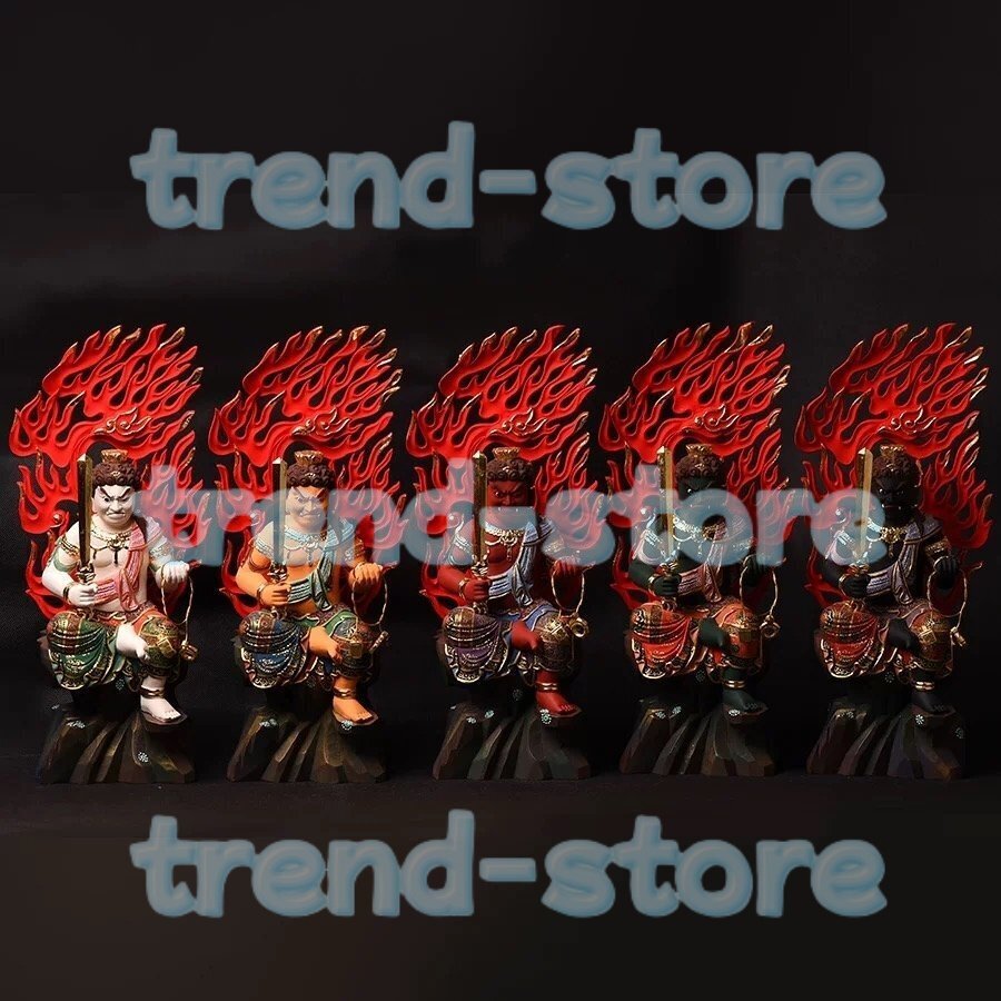 高さ23cm★ 総檜材 不動明王座像 彩色 木彫仏像 仏教美術 職人手作り 精密細工拍卖