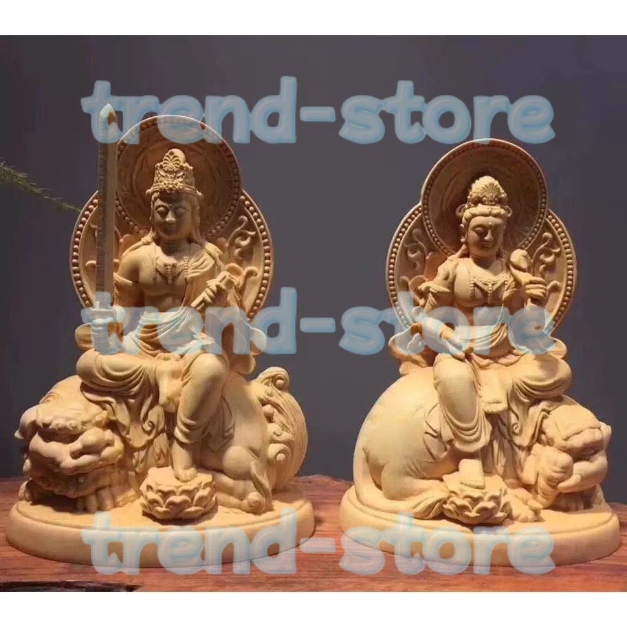 新作 文殊菩薩 普賢菩薩 置物 天然木 仏教工芸品 木彫仏教 精密彫刻 極上品 仏師で仕上げ品拍卖