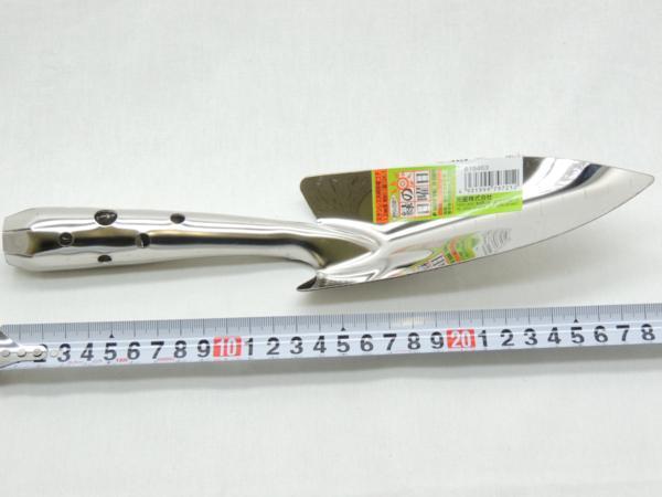 ステンレス 共柄移植コテ 細幅 補強付 JAN4931999797212緑の日曜日 移植鏝 園芸 補強付ベロ付目盛付 寄せ植えや植替えに拍卖