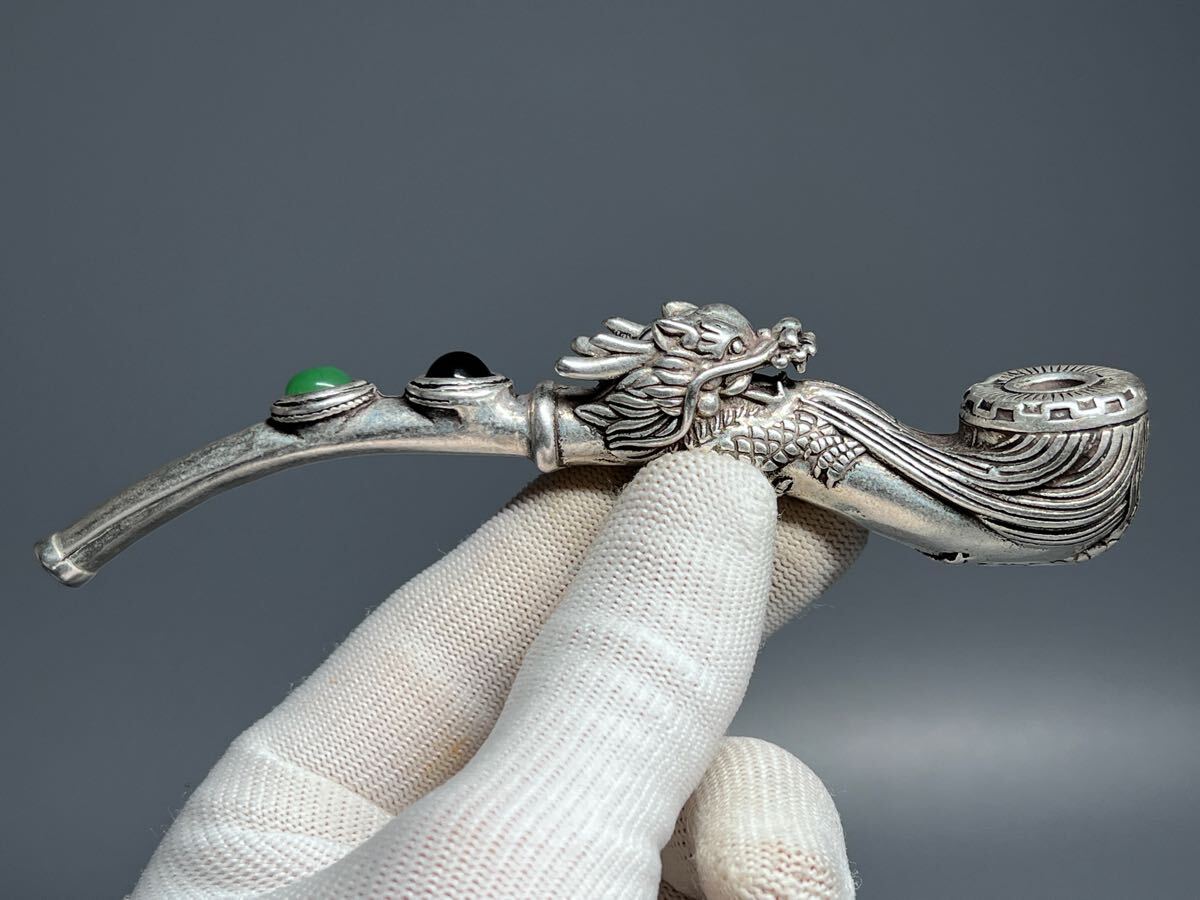 中国古美術 喫煙具 竜紋 金属工芸 時代物 パイプ コレクション 長さ13cm拍卖