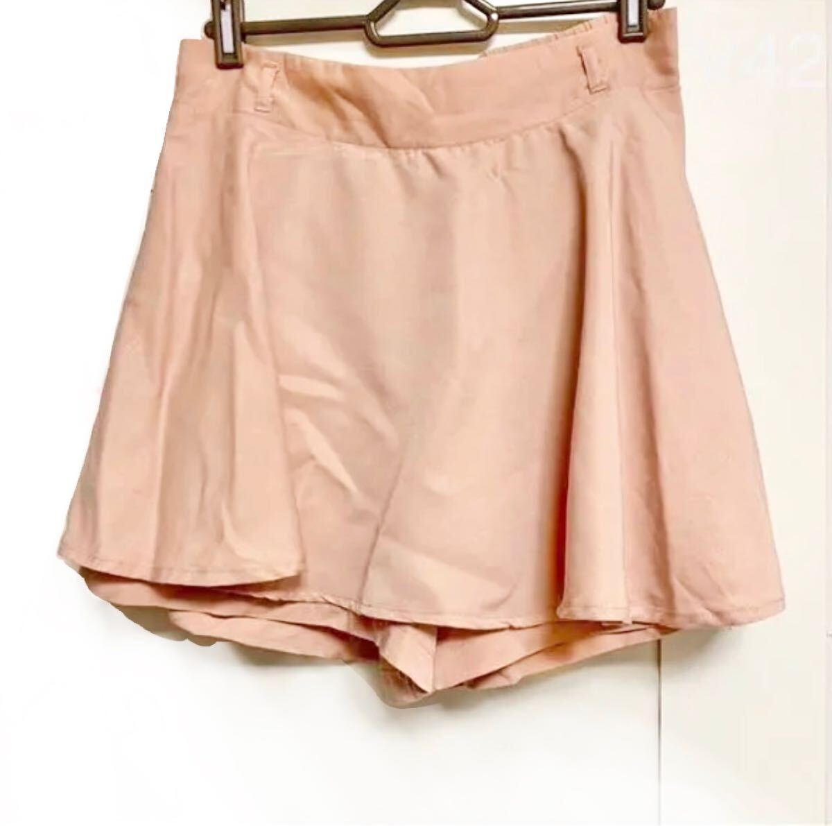 匿名配送 ミニスカパン ウエストゴム 無地ピンクベージュ キュロットスカート スコート ショートパンツ キュロットパンツ フレアスカート拍卖