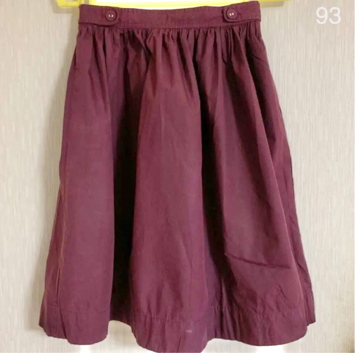 匿名配送 ひざ丈スカート ウエストゴム フレアスカート 無地エンジ色 赤 レッド ギャザースカート コットン 綿拍卖