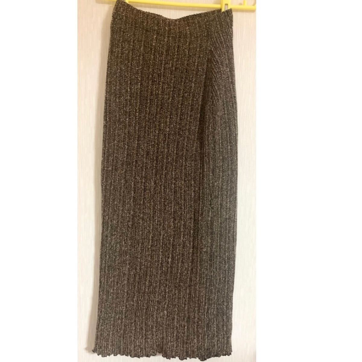 匿名配送 ニットナロースカート ロングスカート ブラウン 茶色 タイトスカート ペンシルスカート ニットスカート拍卖