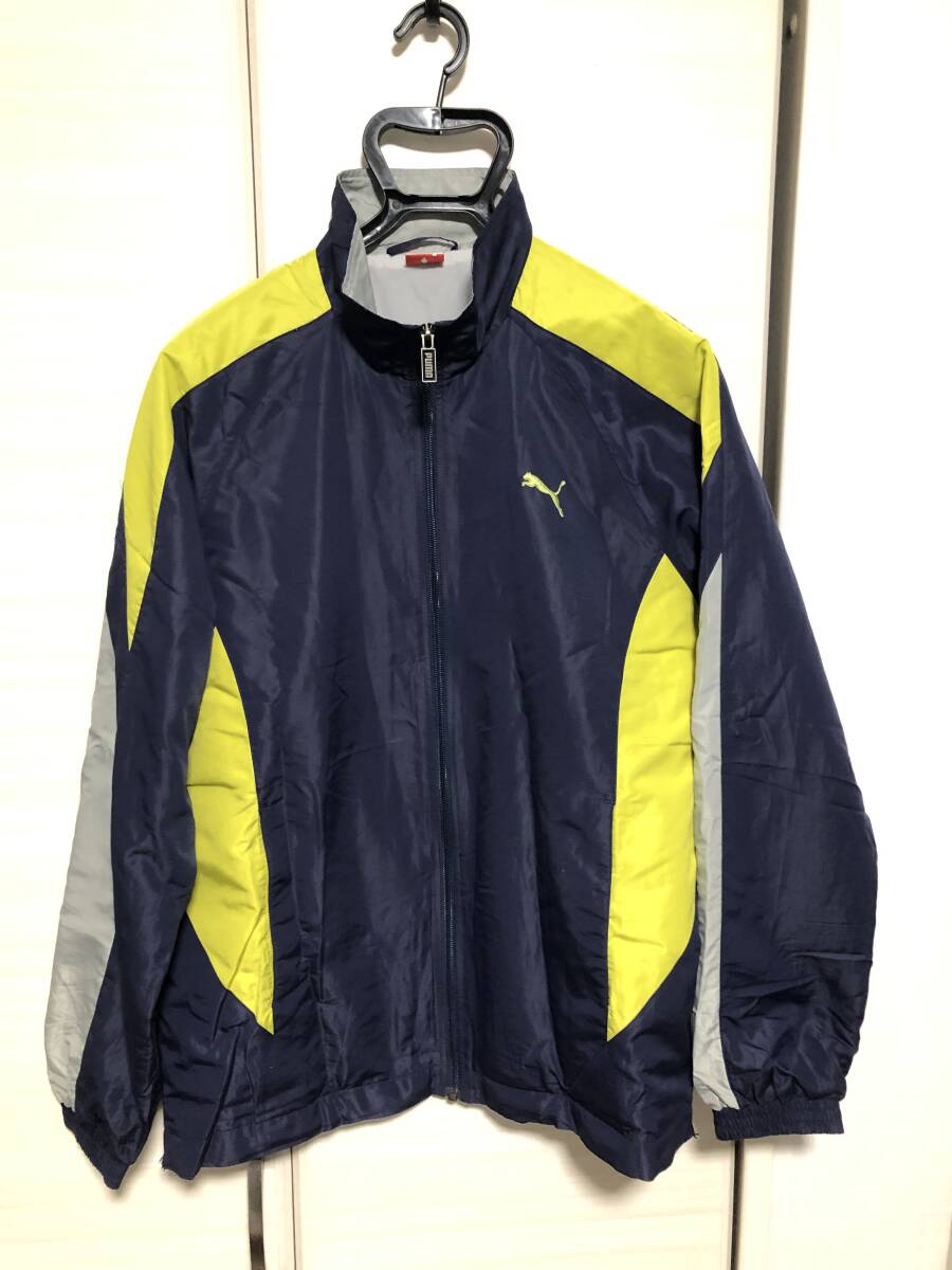 PUMA プーマ ウインドブレーカー ナイロンジャケット 紺×黄 Mサイズ(USED) ~サッカー、フットサル、スポーツ、部活、トレーニング等~拍卖