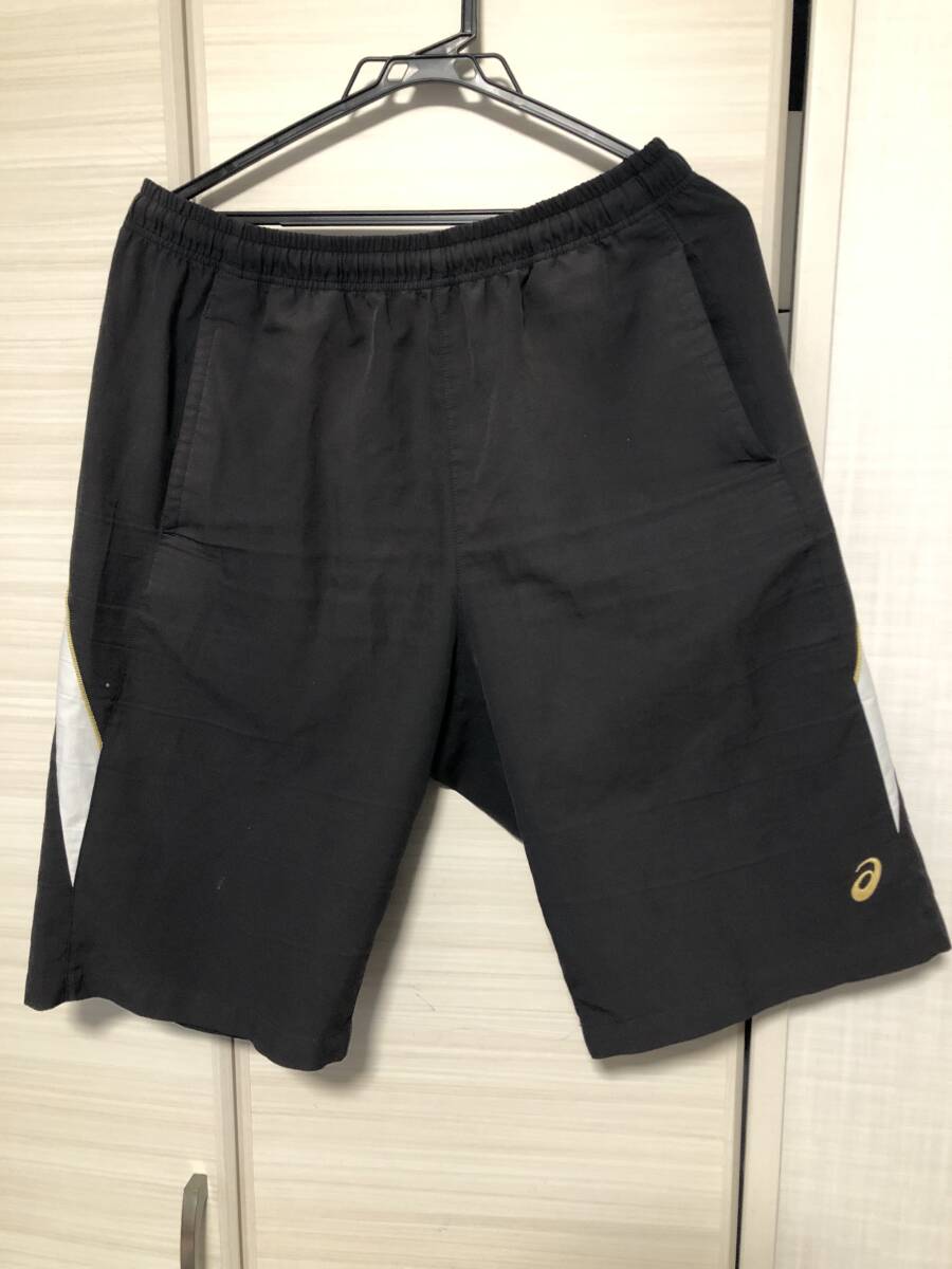 ASICS アシックス 短パン ナイロンパンツ 黒 Lサイズ(USED)マラソン、ランニング、テニス、卓球、バドミントン、部活、ジム~B拍卖