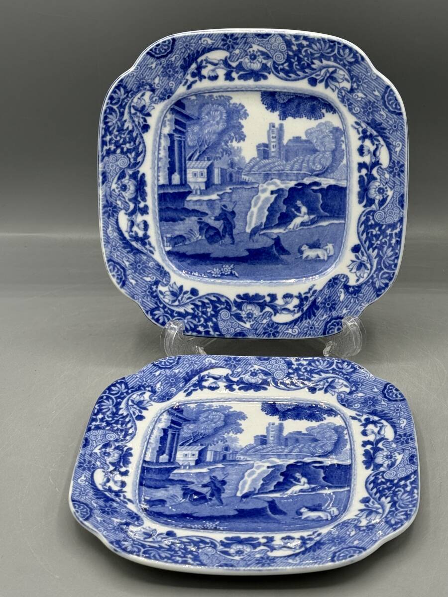 希少 コープランド 四角 皿 2枚 ブルー イタリアン サイド プレート (773) スポード レア拍卖