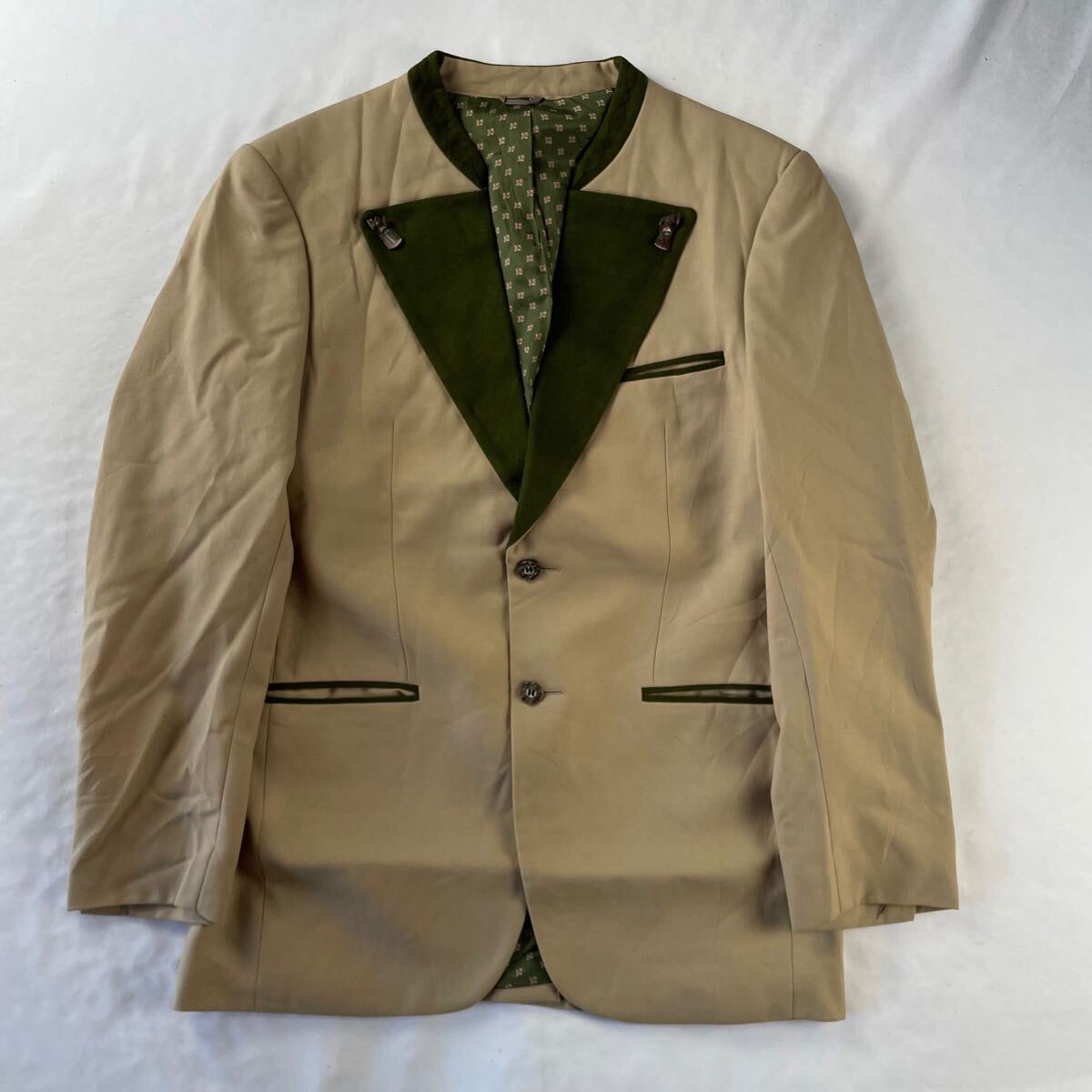 Euro Vintage TREVIRA バンドカラー 好配色 くすみカラー 刺繍 エスニック 民族 ツイル チロリアンジャケット テーラードジャケット拍卖