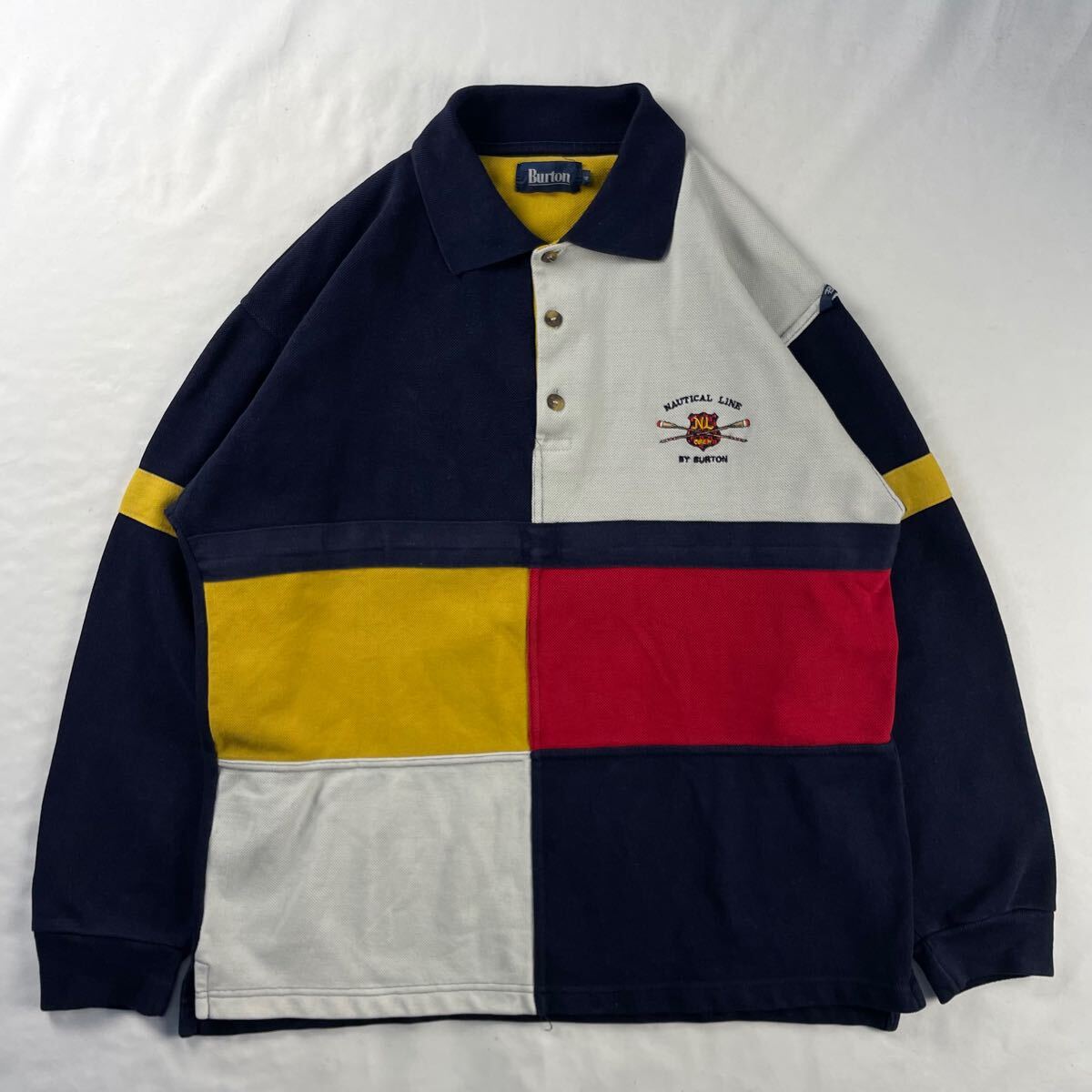 Vintage 90s Burton NAUTICAL LINE コットン100% マルチカラー 刺繍 ロゴ ブロック アート ポップ 肉厚 ポロシャツ 拍卖