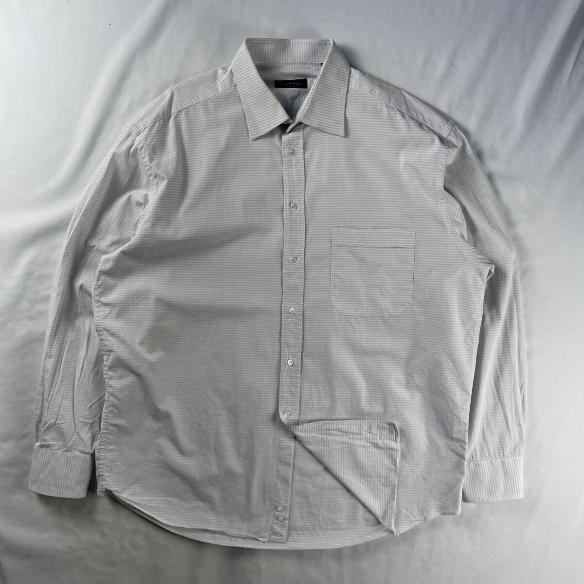 Euro Vintage イタリア製 CANALI コットン100% チェック 格子柄 淡色 総柄 デザインシャツ ドレスシャツ Yシャツ拍卖