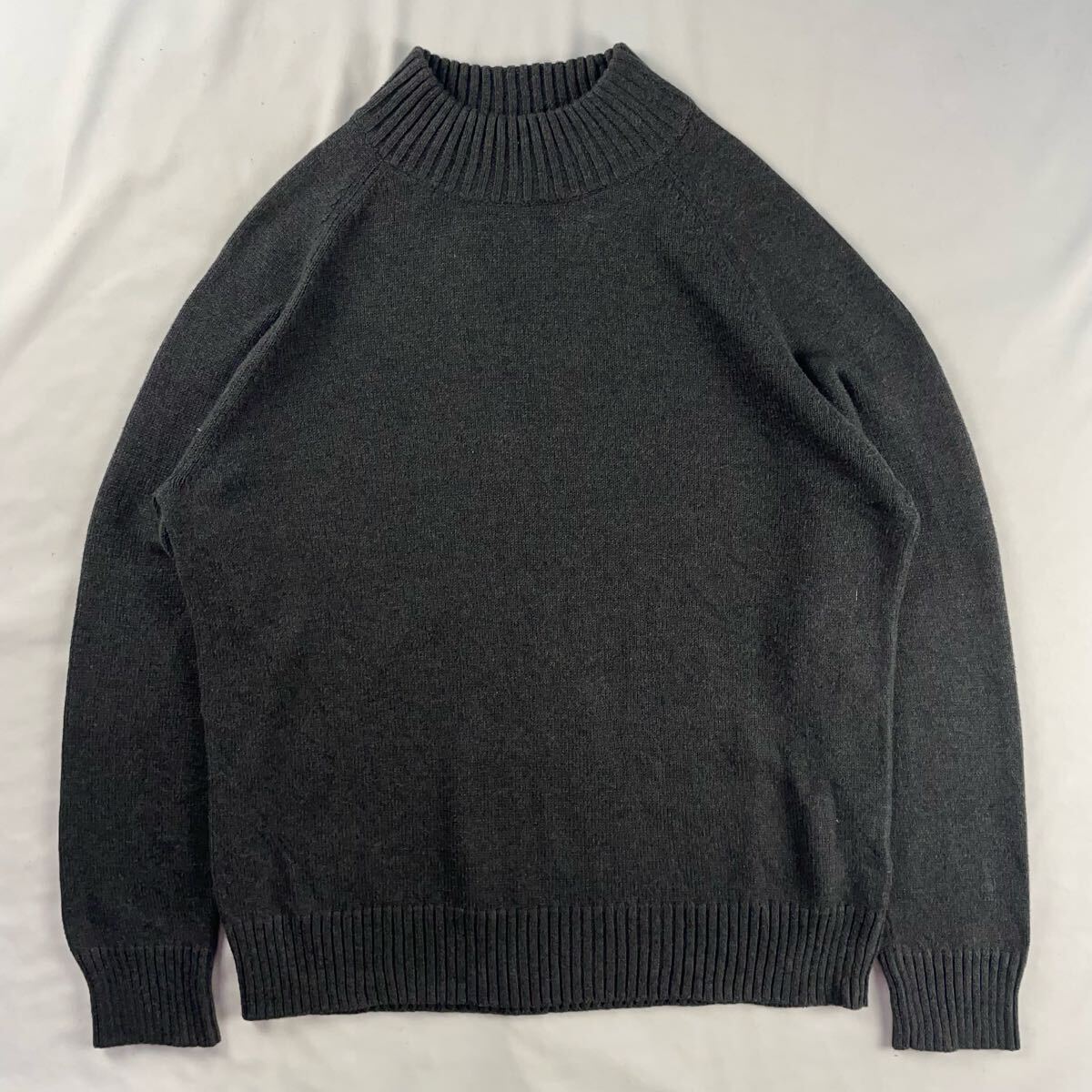 US Vintage 00s JEANNE PIERRE コットン100% ボトルネック ラグラン 単色 プレーン ダークグレー 灰色 デザインニット拍卖