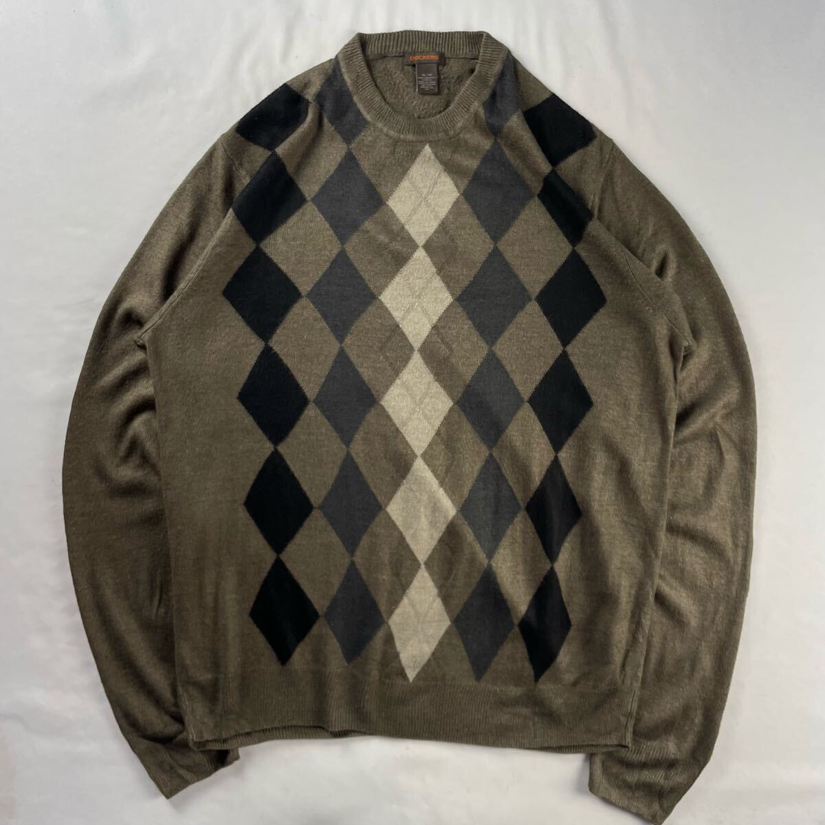US Vintage 00s DOCKERS アクリル100% くすみカラー アーガイルチェック ダイヤ 薄手 オーバーサイズ デザインニット拍卖