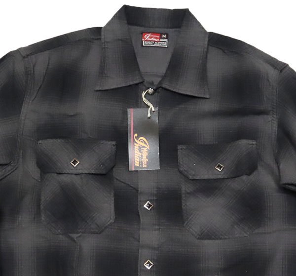 LS27インディアンモーターサイクルINDIAN MOTORCYCLE東洋エンター未使用デットストック長袖シャツMオンブレ日本製ウエスタンROCKロカビリー拍卖