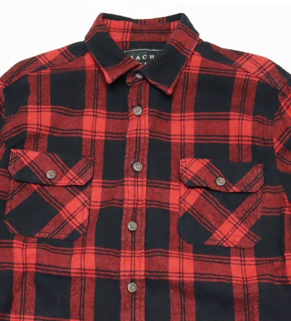 LS51織りネルシャツアメリカ古着アウトドアシャツ長袖シャツ裾マチ付ワークシャツL赤系x黒系他チェックシャツ/オールド&レトロスタイル拍卖