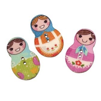 TT-木製ボタン5個(ナチュラル地+マトリョーシカデザイン)レトロ風のかすれたプリント ミックスカラーセット30mm×19mm拍卖