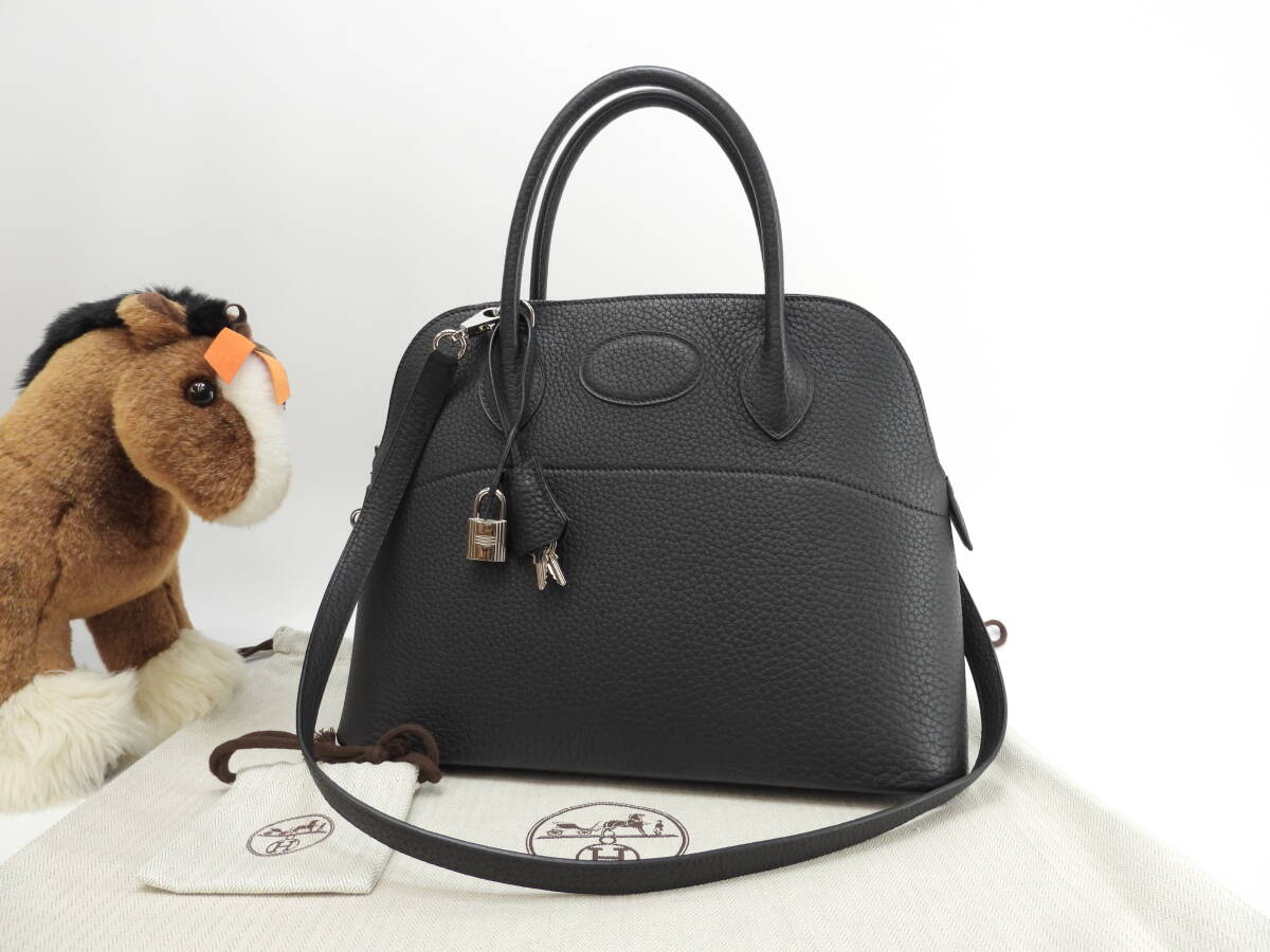 エルメス ボリード31 フィヨルド黒 シルバー金具 s付ハンドバッグ 極美品@□G 3拍卖