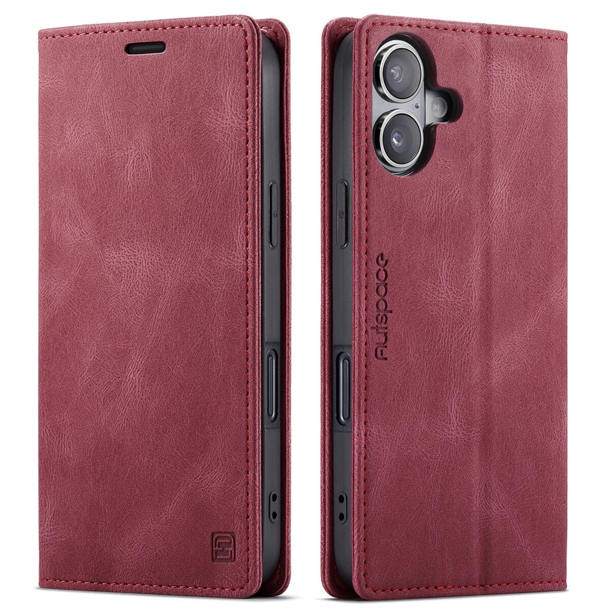 iPhone 16 plus ケース アイフォン16 プラス レザーケース iPhone16 plus カバー カード収納 手帳型 レッド拍卖