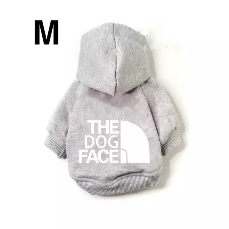 暖かい裏起毛♪ドッグフェイス犬服パーカーペット用洋服グレーMサイズ白文字!拍卖