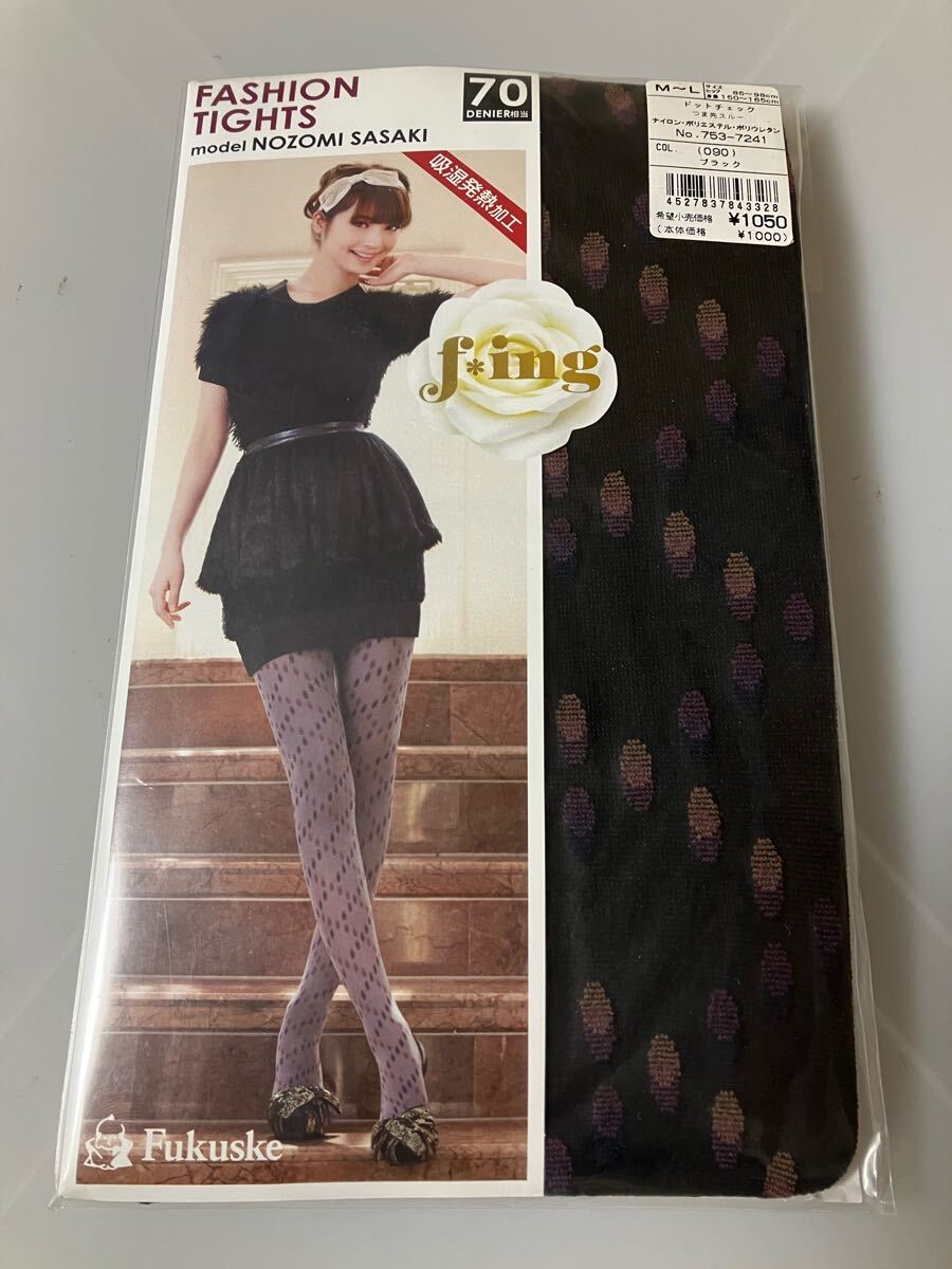 【送料無料】 fukuske f *ing fashion tights 70デニール ドットチェック タイツ ブラック 福助 佐々木希 柄 デザイン 拍卖