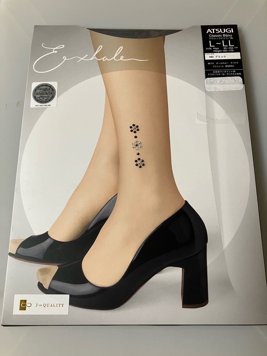 【送料無料】 atsugi exhale L-LL クラシックビジュー柄 ブラック パンスト 黒 panty stocking アツギ 左足首ワンポイント 拍卖