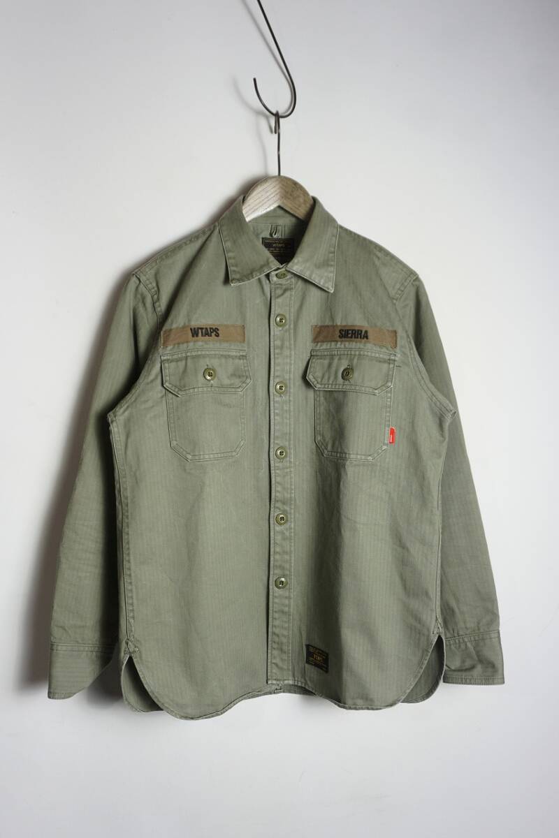 正規 WTAPS ダブルタップス BUDS LS ヘリンボーン 長袖 ミリタリー ワーク シャツ 162GWDT-SHM10 カーキ 1 本物 107P★1拍卖