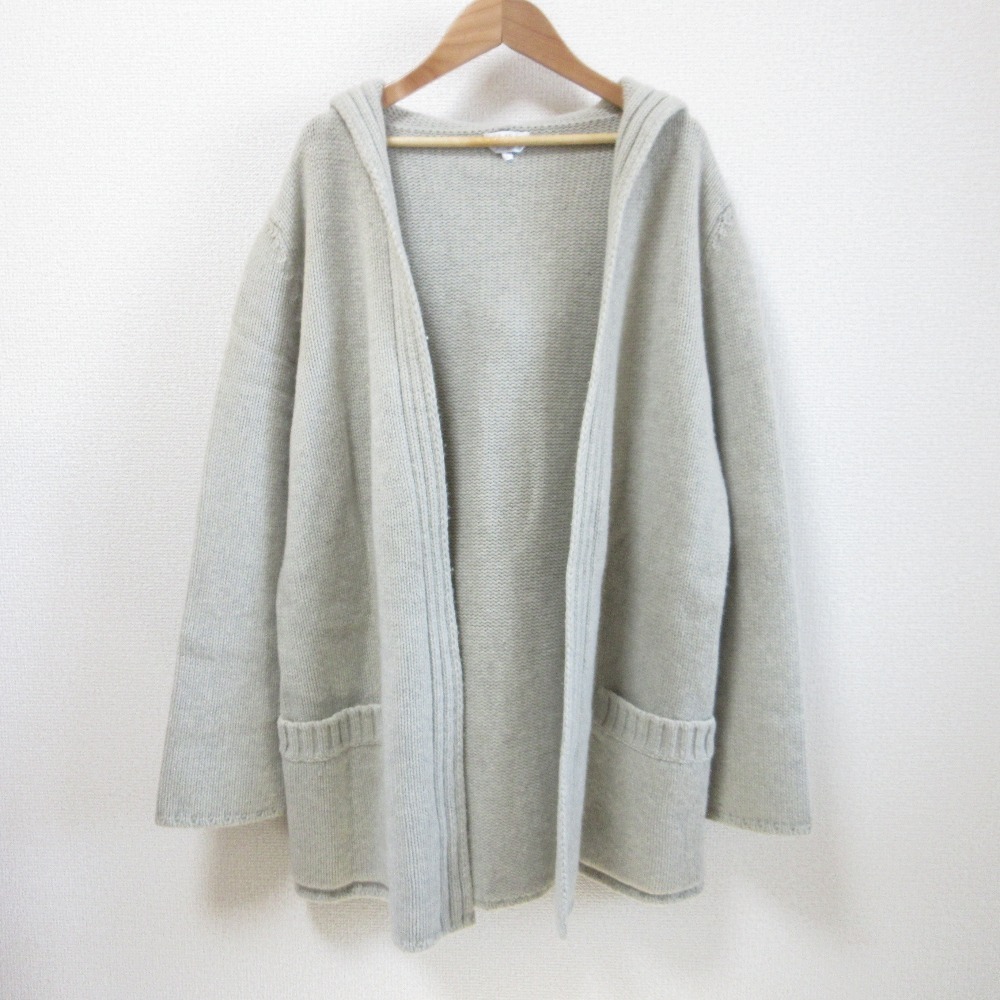 良品 MaxMara マックスマーラ ウール×カシミヤ ウエストベルト付き フードニットカーディガン L ライトグレー拍卖