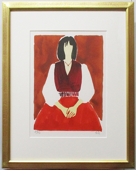 大沢昌助『女性(赤)』リトグラフ ed.29/110. 鉛筆サイン 額、箱付き拍卖