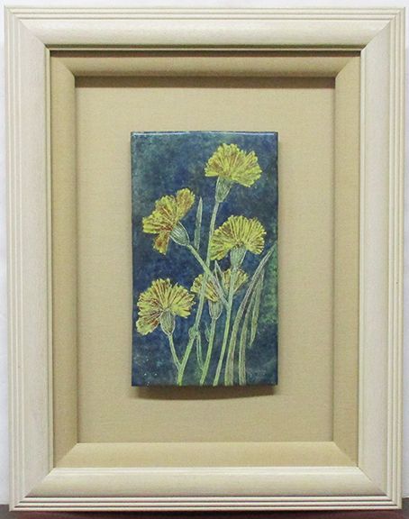 エバ・ハッカライネン『黄色いカーネーション』エナメル画 サイン有 額、箱、黄袋付き 1997年制作 フィンランド Eeva Hakkarainen拍卖