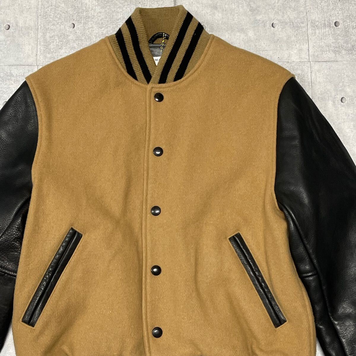 新品 golden bear BARNEYS NEWYORK メルトンスタジャン ゴールデンベア バーニーズニューヨーク 袖革 リブライン 袖リブ レザー YL1075拍卖