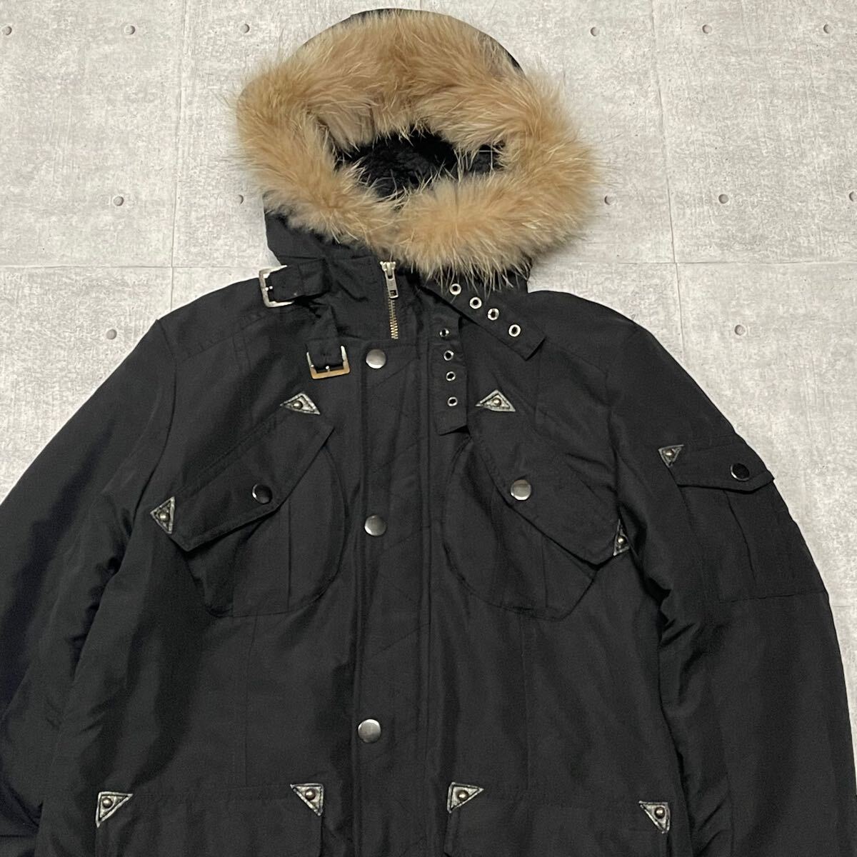 極美品 PPFM ミリタリージャケット リアルファー フーディー ブルゾン ペイントプレイスフォーメン 中綿キルティングライナー YL1119拍卖