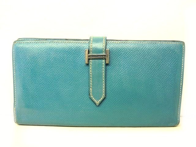 エルメス ベアン スフレ 財布 ■ ブルージーン × シルバー金具 □にK刻印 長財布 HERMES □6K7A拍卖