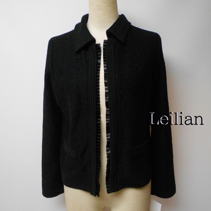926918 Leilian レリアン 黒 長袖 ニット カーディガン 7拍卖