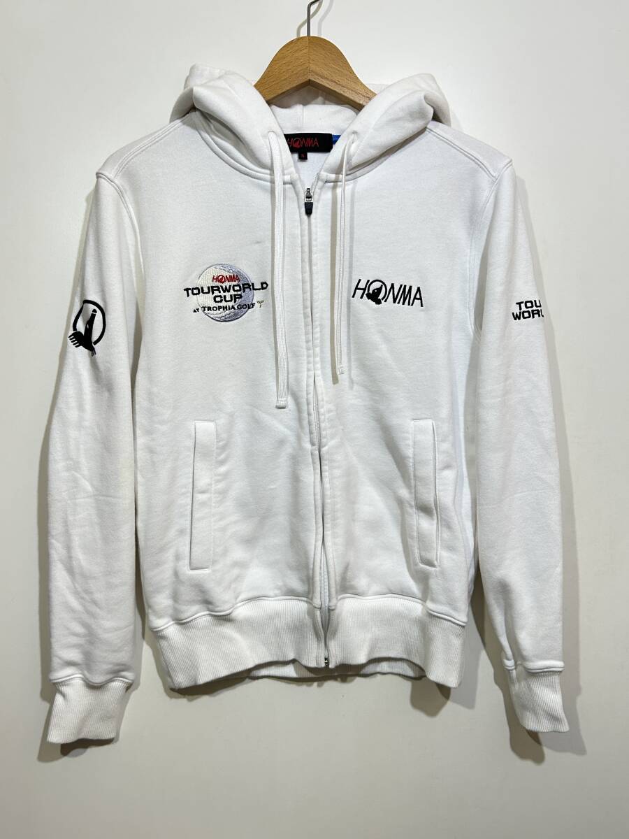 ★ HONMA GOLF TOURWORLD CUP 本間ゴルフ フルジップ パーカー スウェット ジップアップ フーディー 刺繍 白 ホワイト S ツアーワールド拍卖