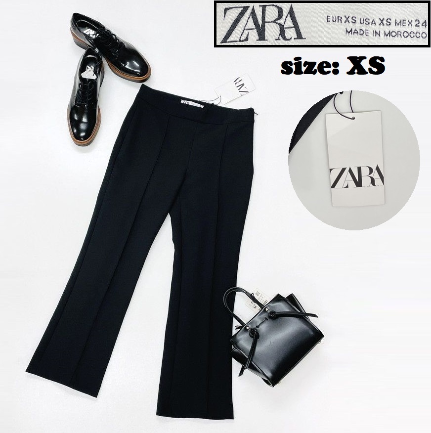 ZARA /XS/ ブラック フレアパンツ レディース タグ付き カジュアル スラックス通勤 大人可愛いフォーマルサイドジップ 生地ストレッチ ザラ拍卖