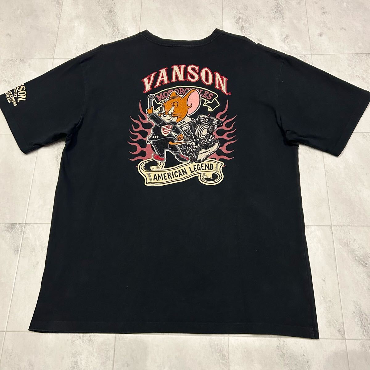 VANSON x TOM AND JERRY バンソン トムとジェリー MOTORCYCLES 刺繍 プリント 半袖Tシャツ sizeXXL拍卖