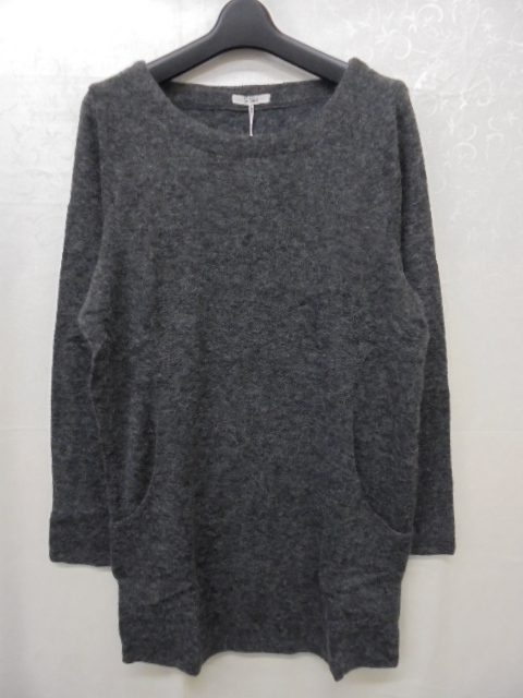 【KCM】sta-613-L★新品★【Le Soleil】レディース ニットソー 長袖 チュニック チャコールグレー系 サイズ L拍卖