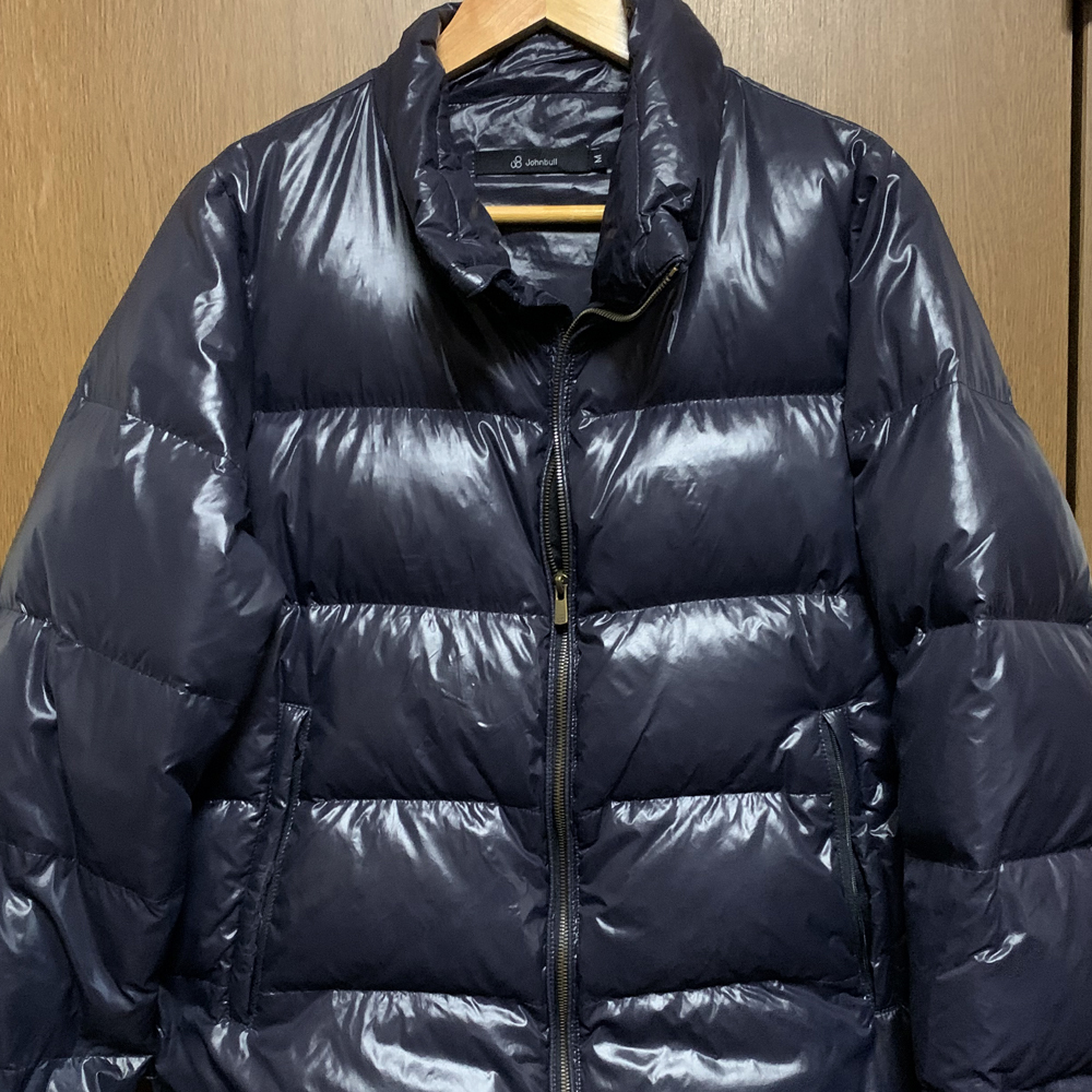 M【Johnbull|ダウンジャケット】ジョンブル ネイビー 上下開閉ジッパー ポケットに破れあり拍卖