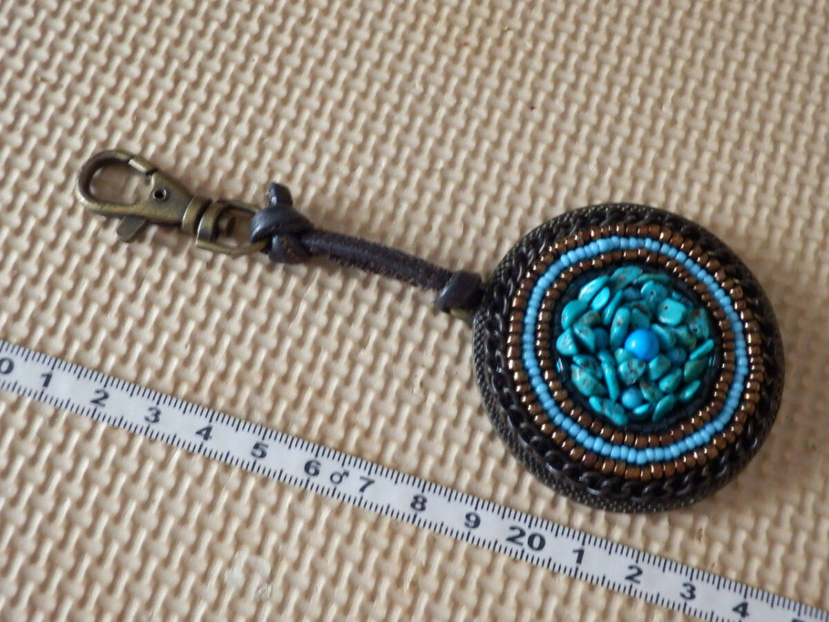 .o15:天然石 トルコ石?丸形 キーホルダー風 インテリア 飾り フック 手作りっぽい パーツ 部品 アクセサリー拍卖