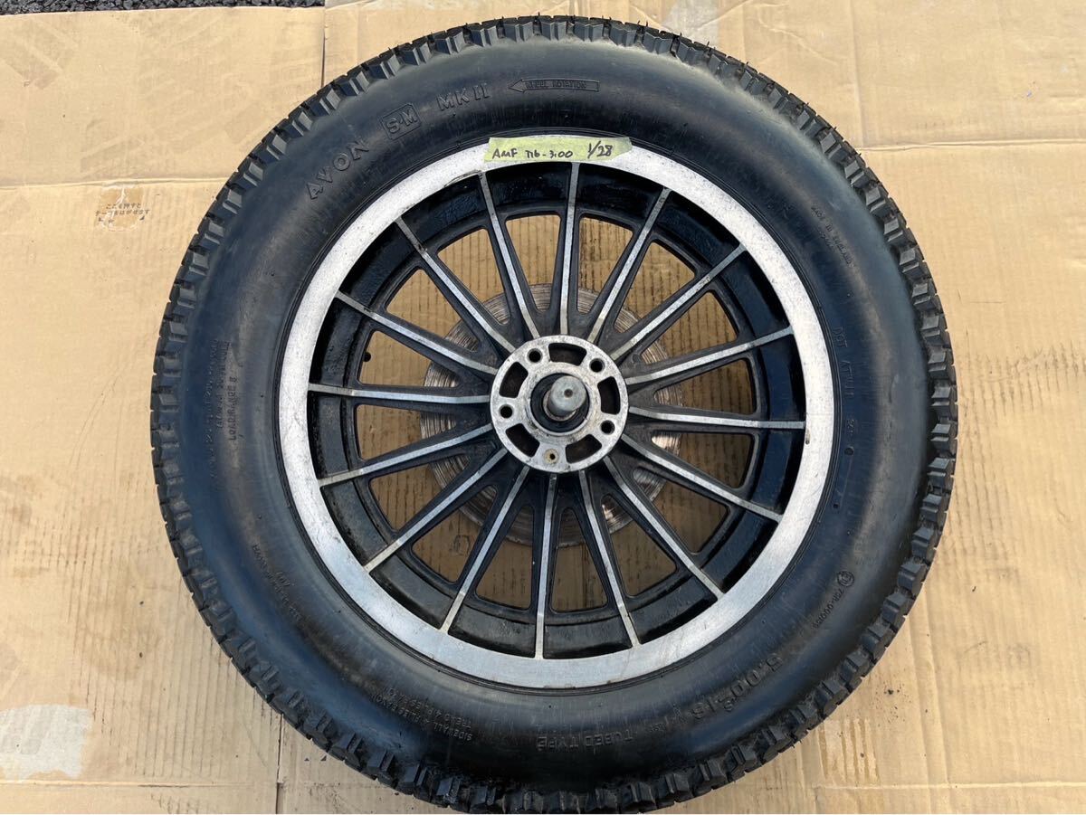 ハーレーショベルにて使用!タイヤ付ホイール!アクセルシャフト付!AMF刻印あり!T16-3.00 16キャスト拍卖