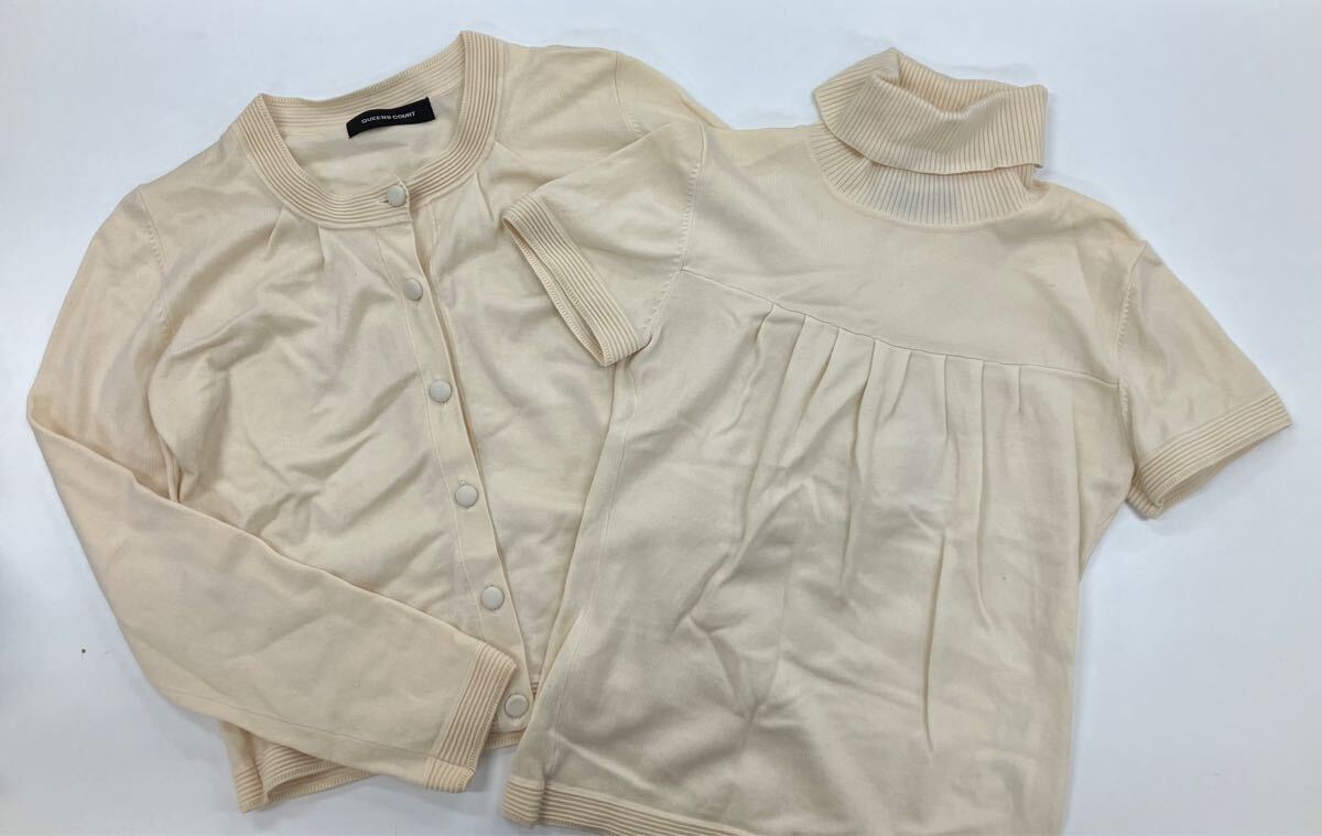 j12d141 QUEENS COURT クイーンズコート アンサンブルニット オフホワイト ハイネック カーディガン拍卖