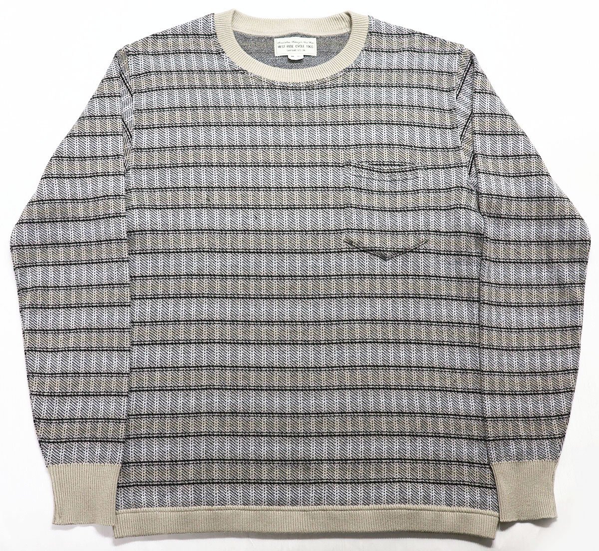 WESTRIDE (ウエストライド) BORDER CREW NECK SWEATER / コットンアクリル ボーダークルーネックセーター 極美品 グレー size 40(L)拍卖