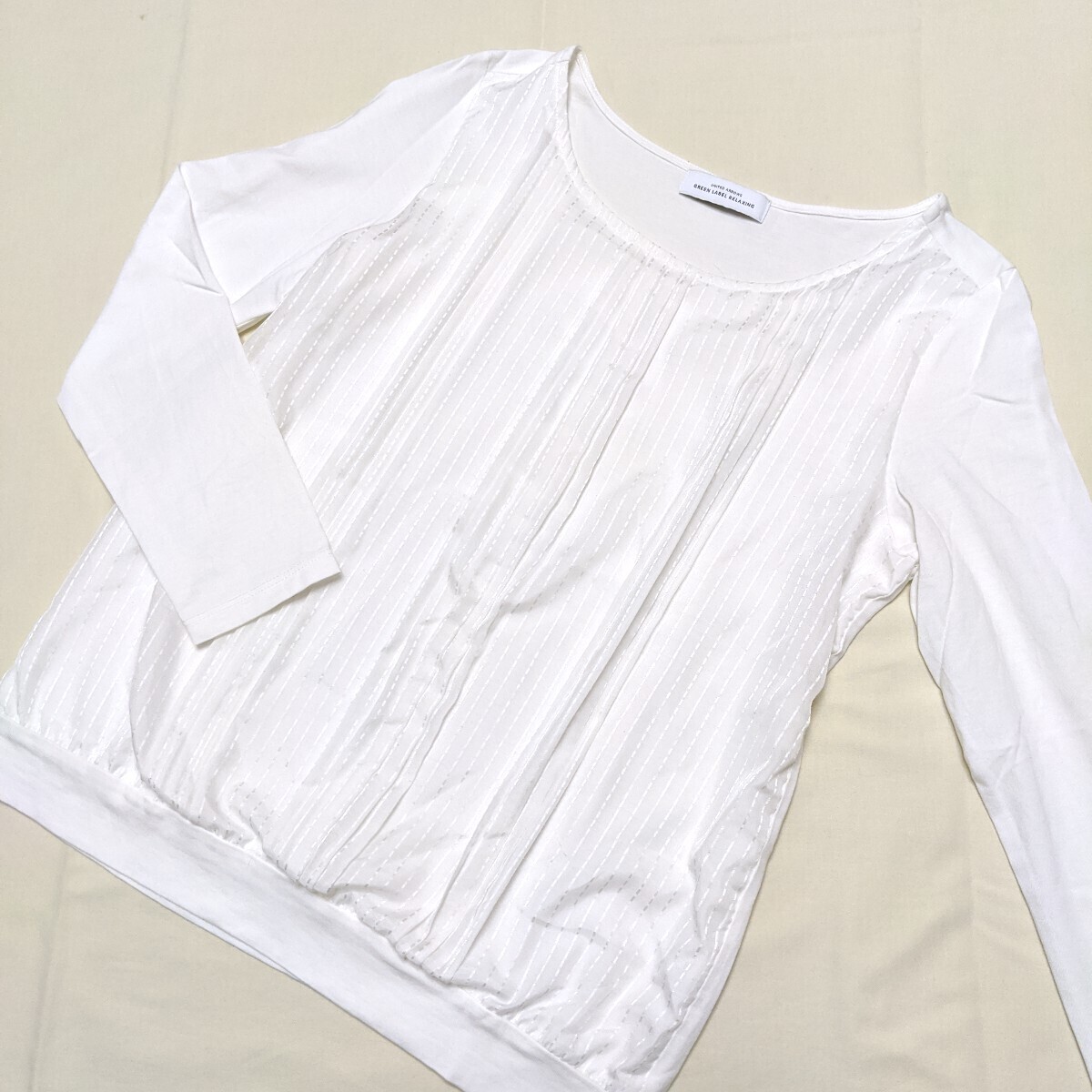 ☆FM15 グリーンレーベルリラクシング フォーマル レディース S M 七分袖 長袖 カットソー プルオーバー 白 ビジネス セレモニー拍卖