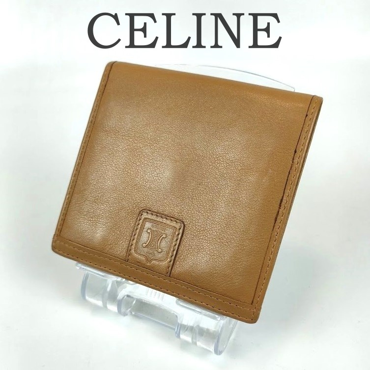 希少美品 CELINE セリーヌ 二つ折り財布 トリオンフ レザー ベージュ ビンテージ M08 レディース レア ヴィンテージ 小銭入れあり y2k拍卖